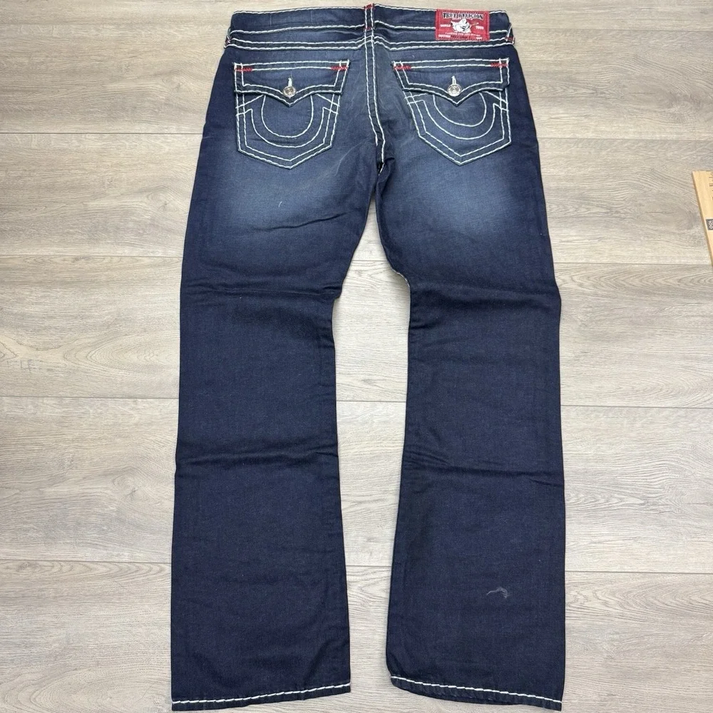 True Religion Ricky Super T Jeans Men's Sz 38 Dark Wash Thick Stitch Whisker